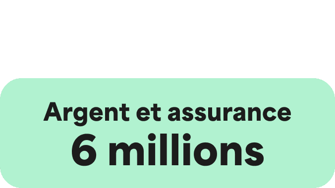 A Green icon showcasing a large Green circle and two smaller ones on the right hand side. The words Money and Insurance
6 Million are written in the centre.