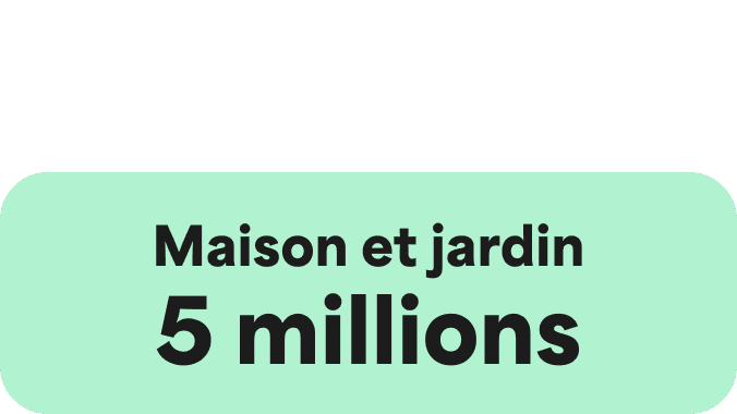 A Green icon showcasing a large Green circle and two smaller ones on the right hand side. The words Home and Garden
4.9 Million are written in the centre.
