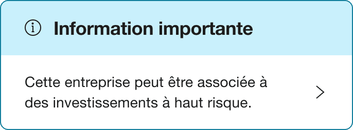 A Blue alert banner that says "You should know - This company may be linked to high-risk investments"