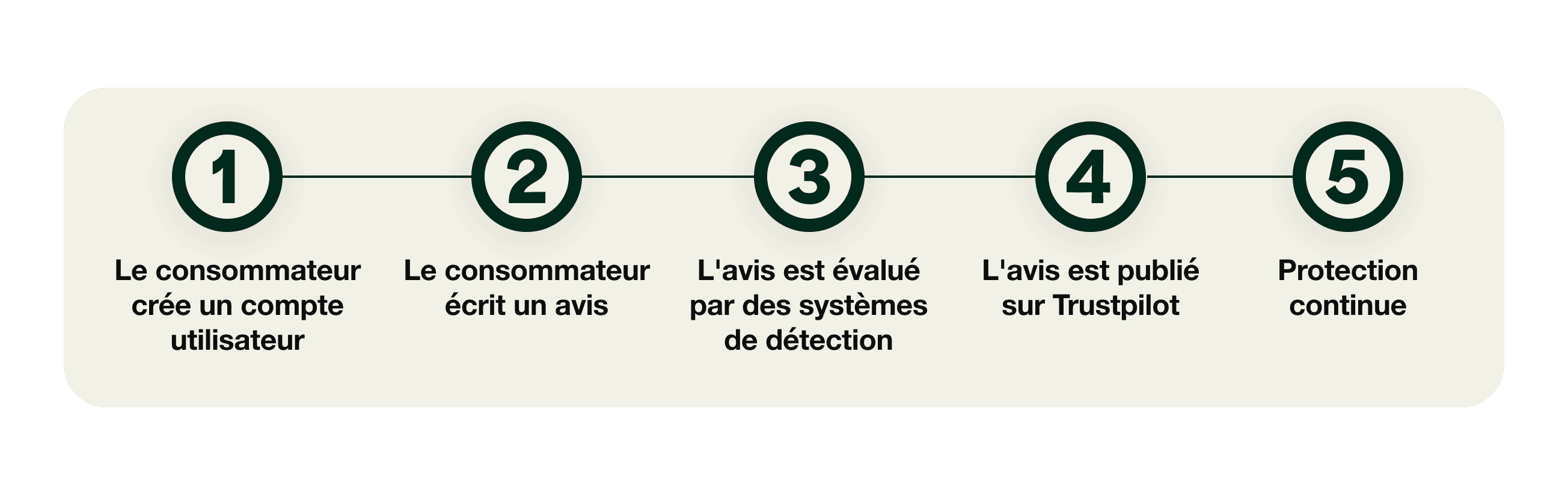 A graphic showing the 5 stage journey of a review, from the consumer creating an account to ongoing safeguarding.